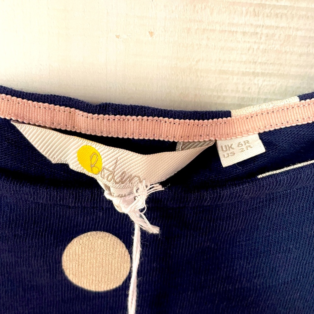 NWT Boden Navy Blue Beige Cotton Polka Dot Short Sleeve Pleated Skirt Dress Sz 2 - Picture 3 of 7